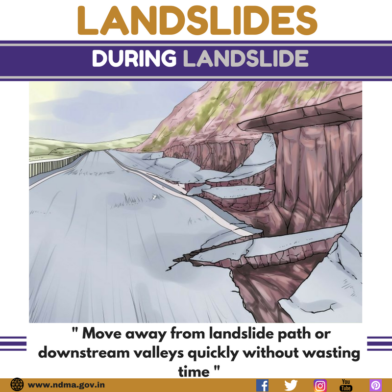 Move away from landslide path or downstream valleys quickly without wasting time 